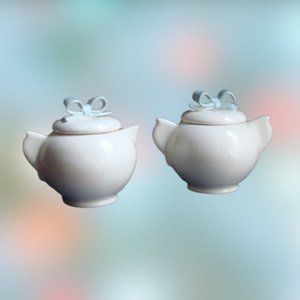 Vintage Mini Cream + Sugar Set Baby Blue Bow